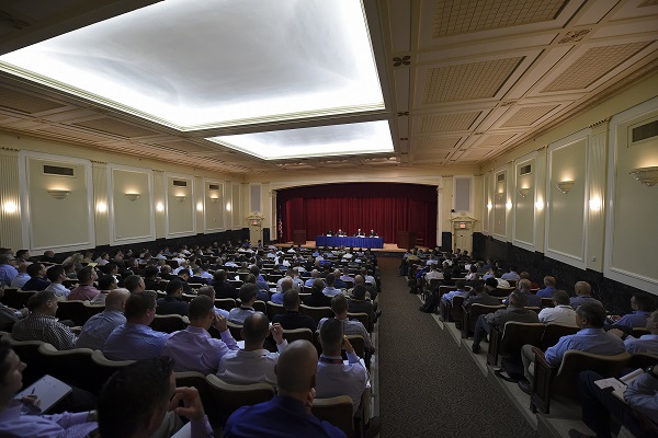U.S. Naval War College (NWC) students in the Joint Military Operations department participate in a Capstone Synthesis Event held at NWCâs Pringle auditorium in Newport, Rhode Island.