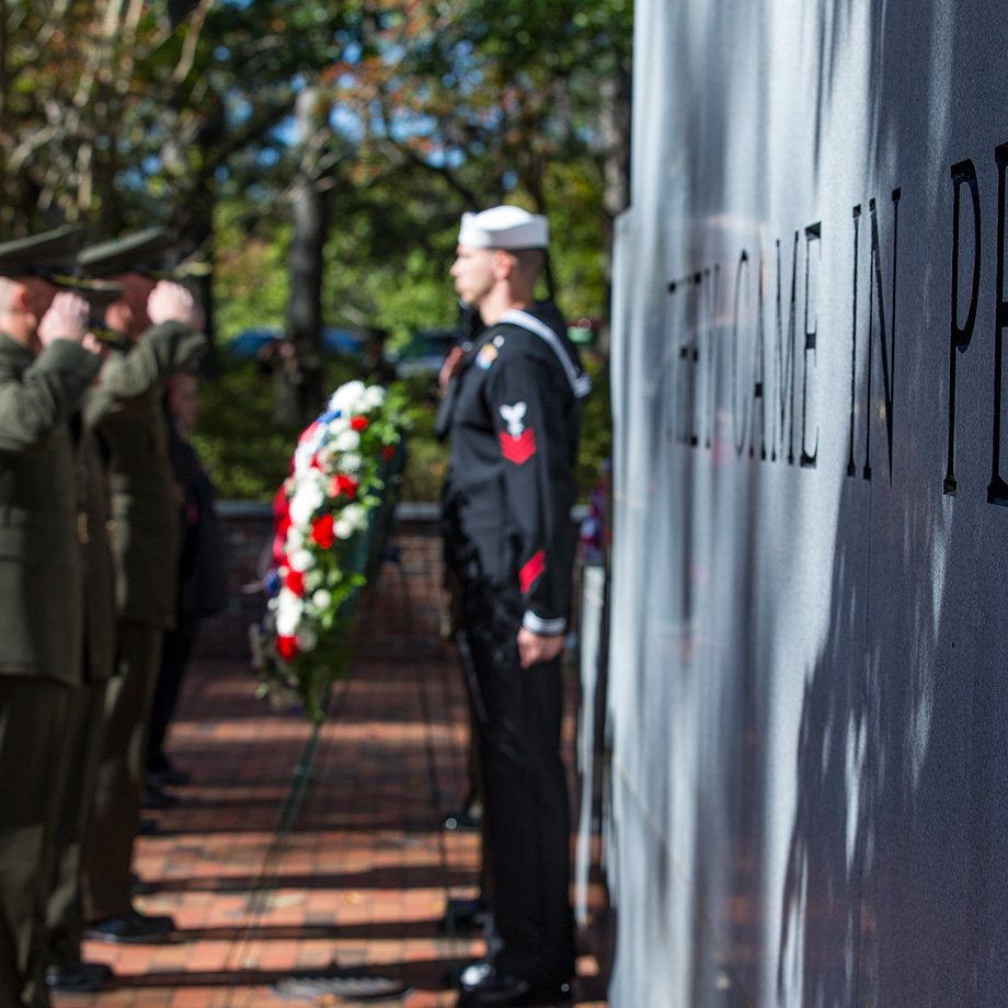  Service members and distinguished guests participate in the 36th Beirut Memorial Observance Ceremony at Lejeune Memorial Gardens in Jacksonville, North Carolina, Oct. 23, 2019.