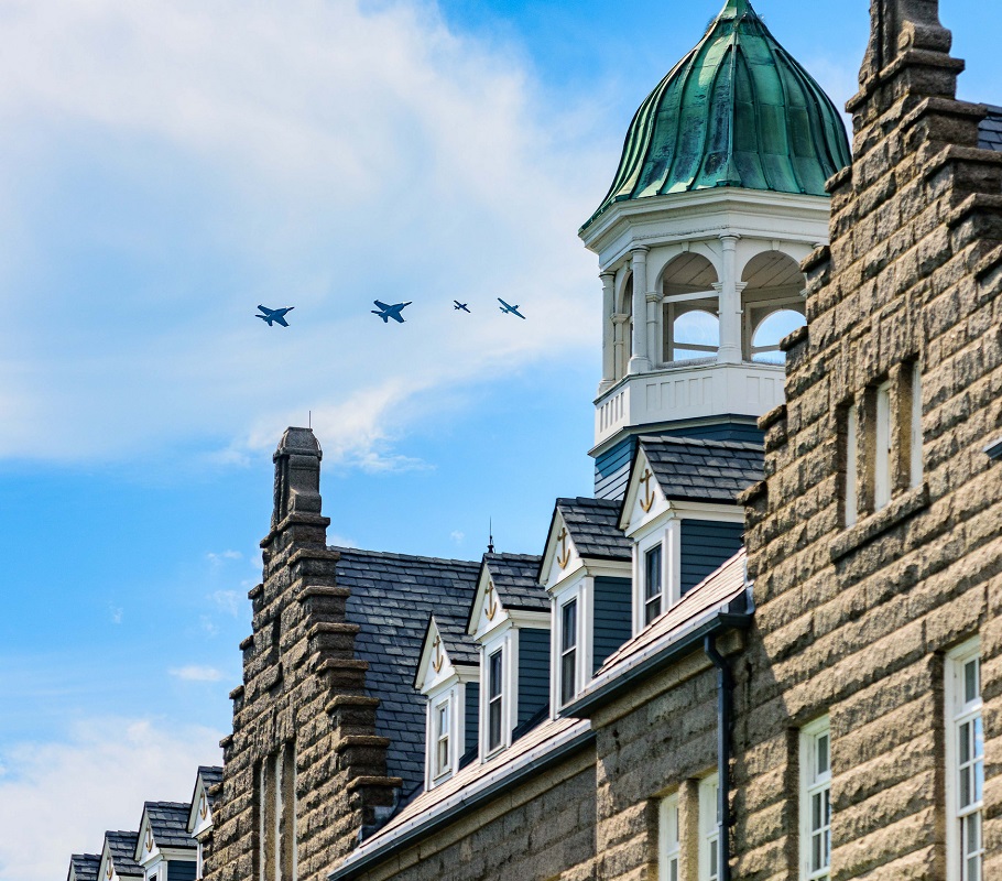 F/A-18 Hornets assigned to Strike Fighter Squadron (VFA) 106 out of Naval Air Station Oceana, Va., conduct a flyover in Newport, Rhode Island. 