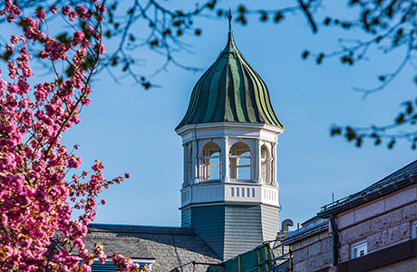 U.S. Naval War College during spring with cherry blossoms. 